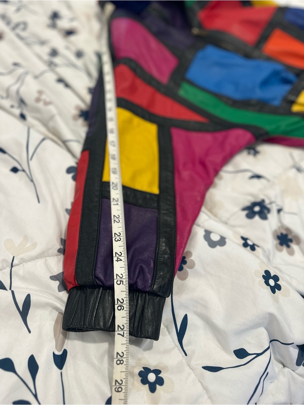 VTG 80s Avanti SzM vivid colorblock leather bomber jacket Oversized Boxy Slouchy - Picture 5 of 14